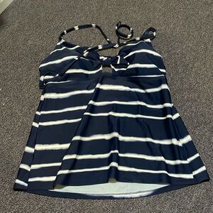 Kona sol medium blue navy and white tie dye tankini top